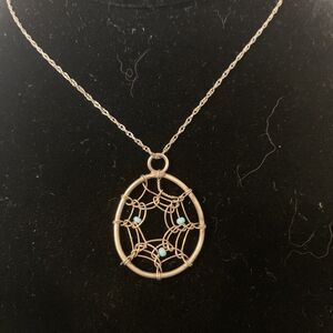Native American Dream Catcher Necklace 18” Sterling Silver Turquoise